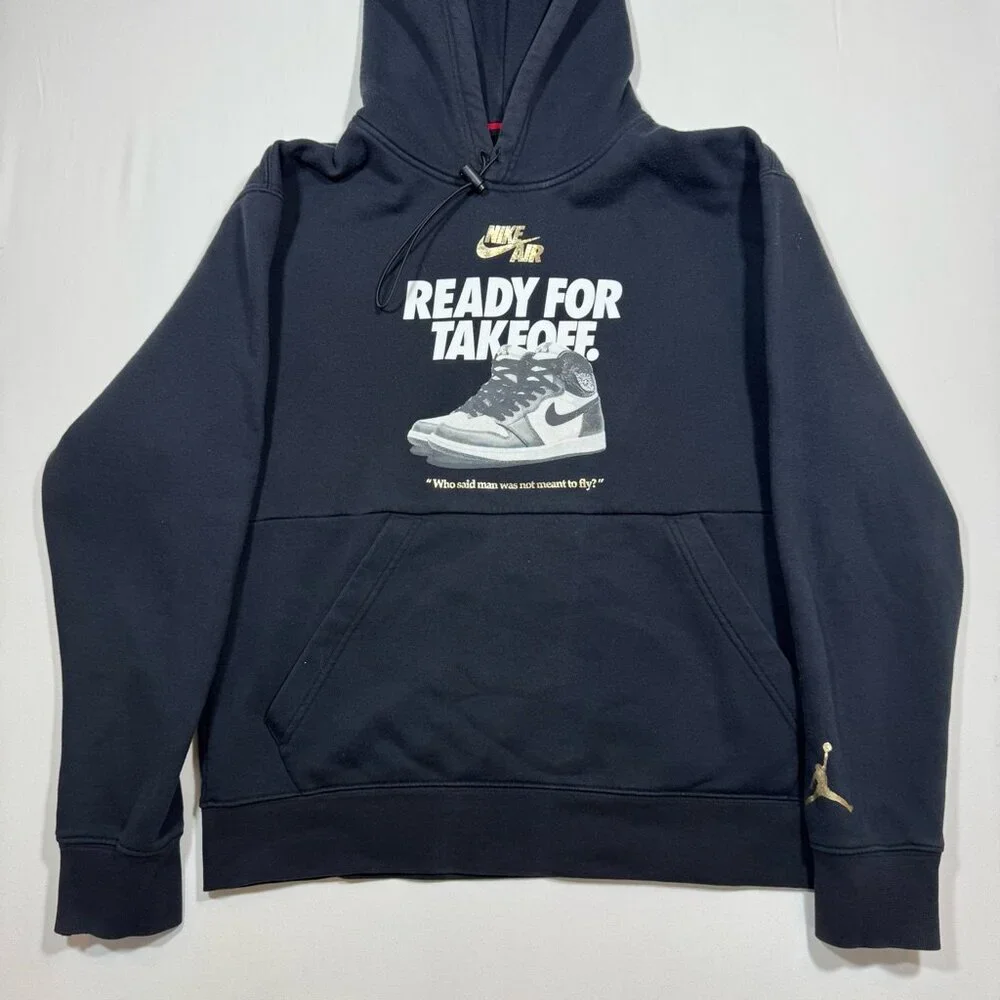 Nike Air Jordan “Ready for Takeoff” Hoodie Men’s M Black Fleece Lined Streetwear